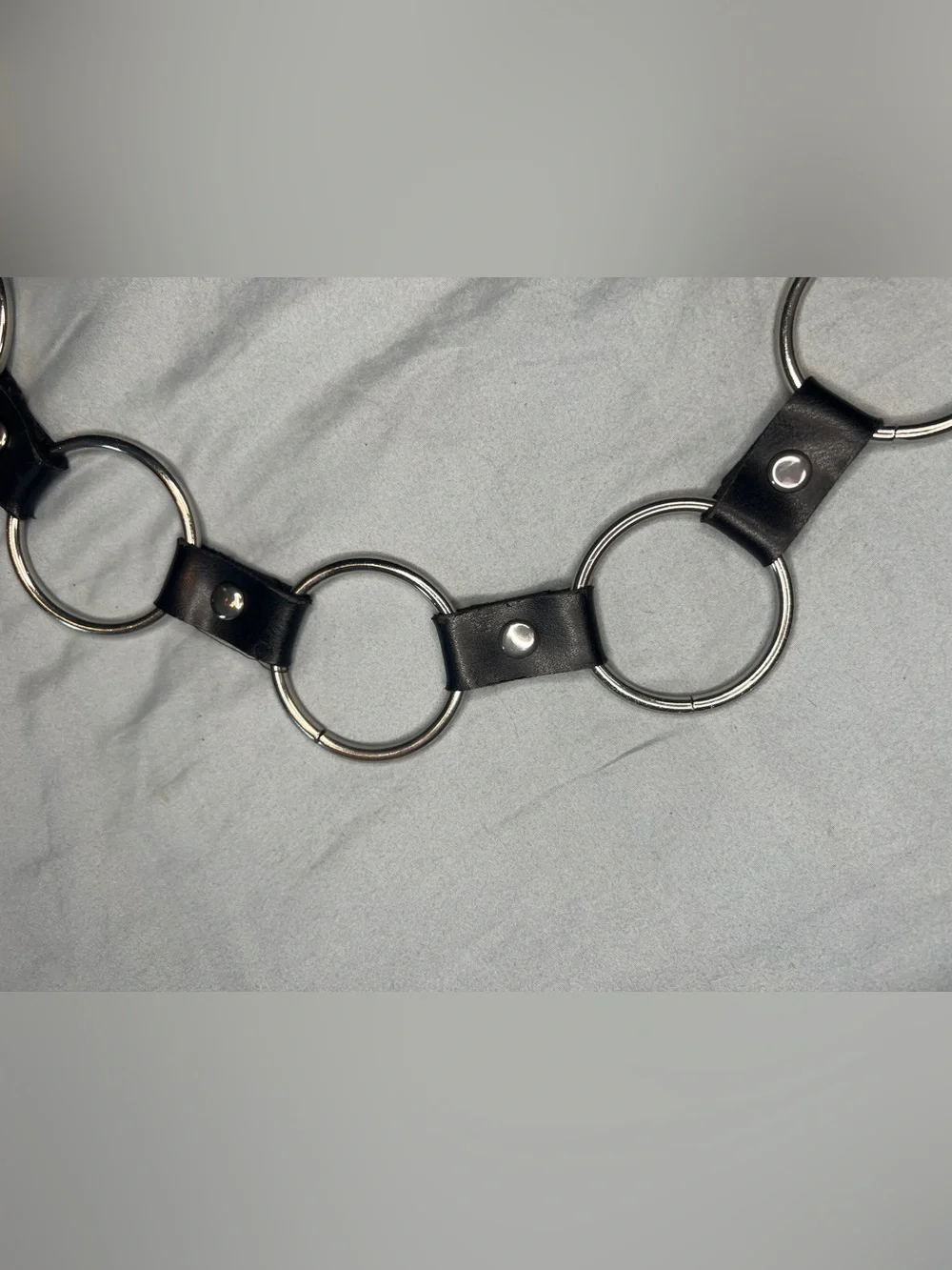 Women's Black Ring-Link Chain Belt with Silver Hardware